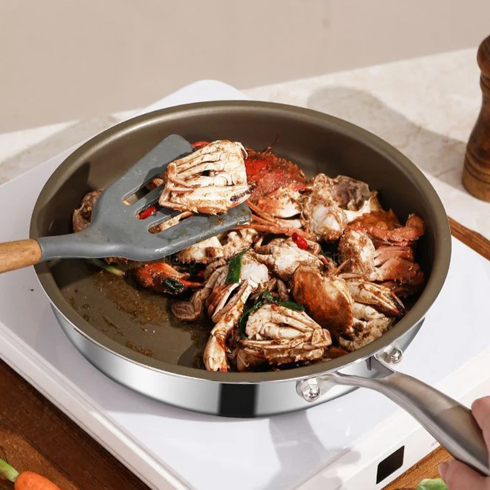 Poêle en inox avec revêtement intérieur lisse – manche inox